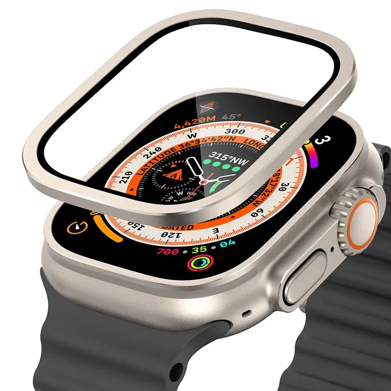 Metal Aluminum Alloy Case for Apple Watch Ultra 3 49mm Screen Scratch-proof Protective Cover Frame+HD Tempered Glass Film Shell