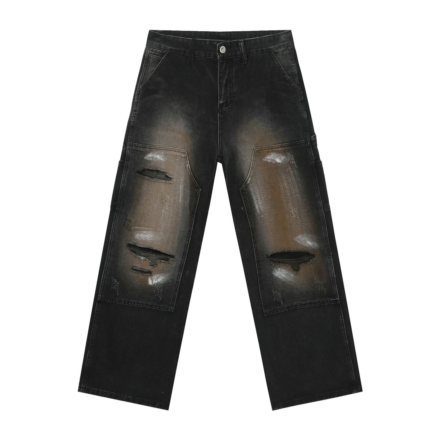 Street Retro Jeans Men's Loose Hole Straight-leg Trousers